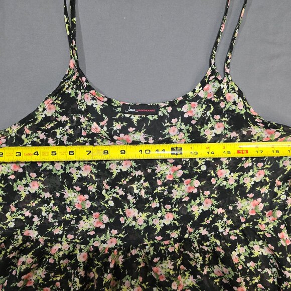 Sheer Floral Print Tank Dress sz Large Tiered Spaghetti Straps Jeans Warehouse - Picture 7 of 9
